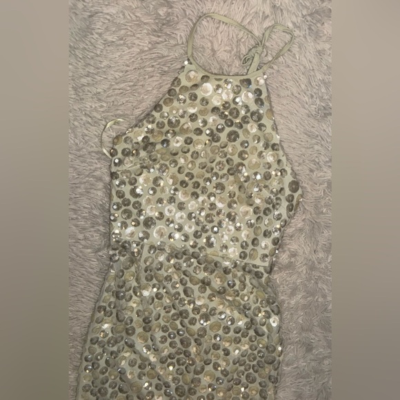 NEW Dress the Population Dani sequins halter midi floral green Dress sz S - Picture 3 of 8